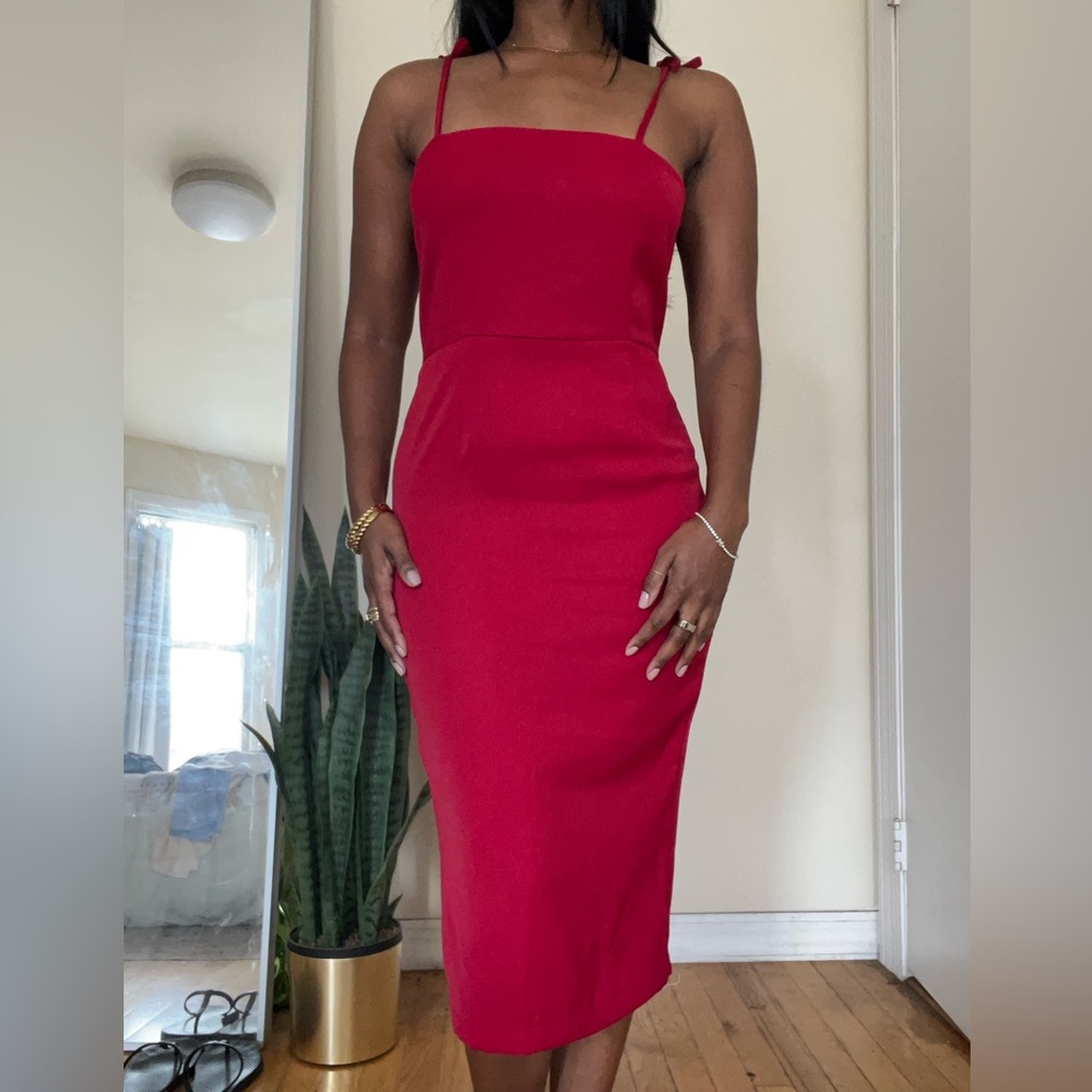 REVOLVE Red Asymmetrical Cut Out Midi Dress